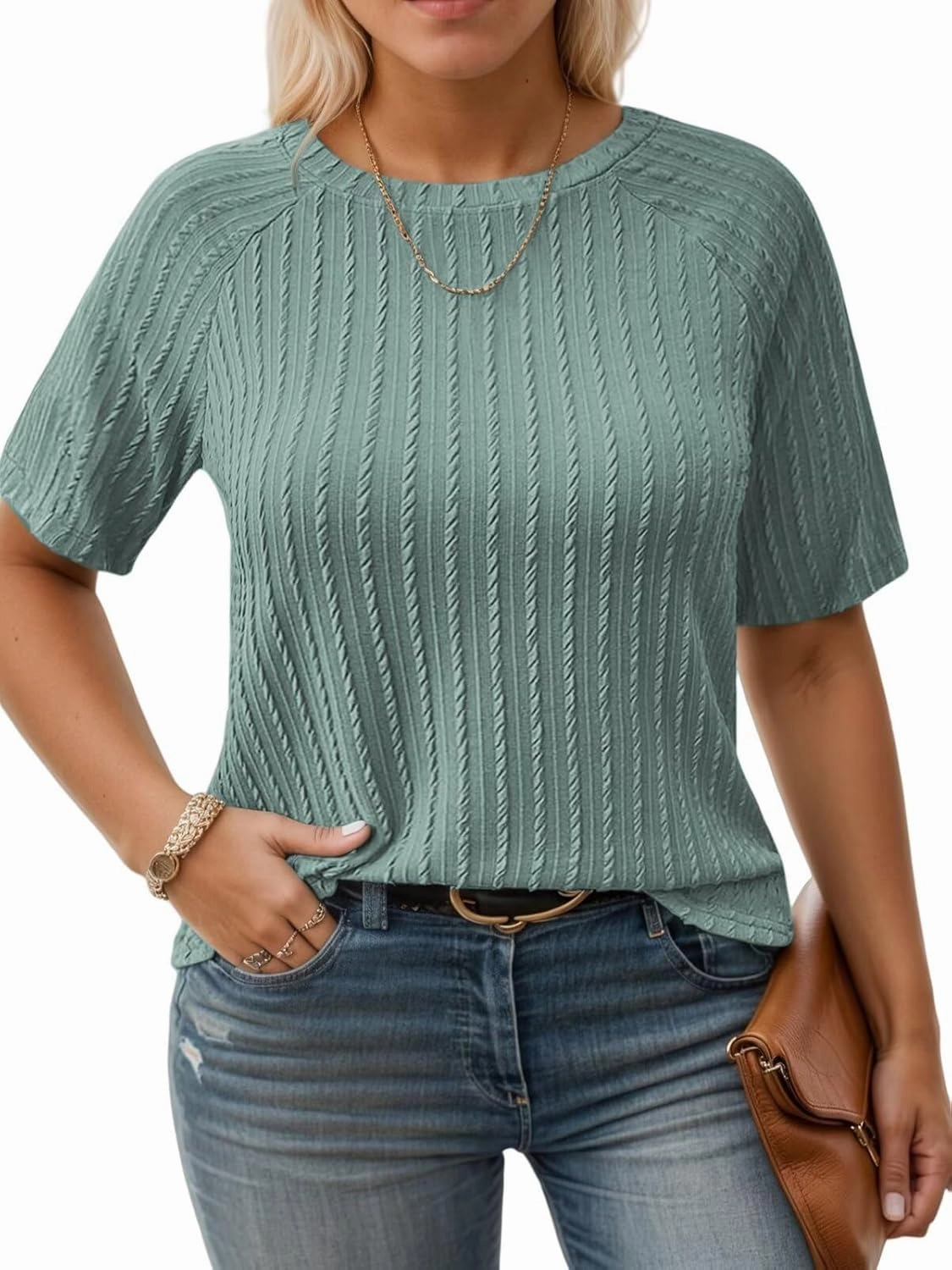 VISLILY Womens-Plus-Size-Summer-Tops Casual Crew Neck Lightweight Shirts Trendy Knit Tunic Basic Short Sleeve Blouses XL-5XL
