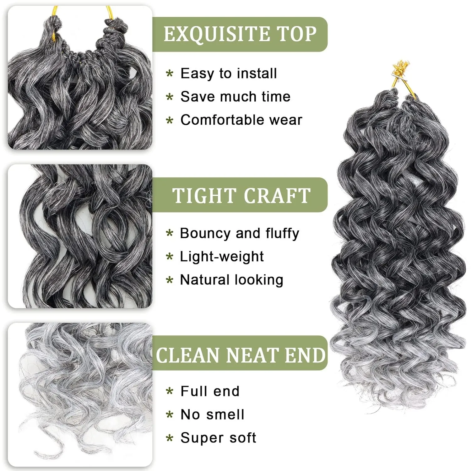 Vomella GoGo Curl Crochet Hair 8 Packs Water Wave 10 Inch Short Curly Crochet Hair for Women Beach Curl Synthetic Deep Twist Crochet Hair Extensions (Tgray#)