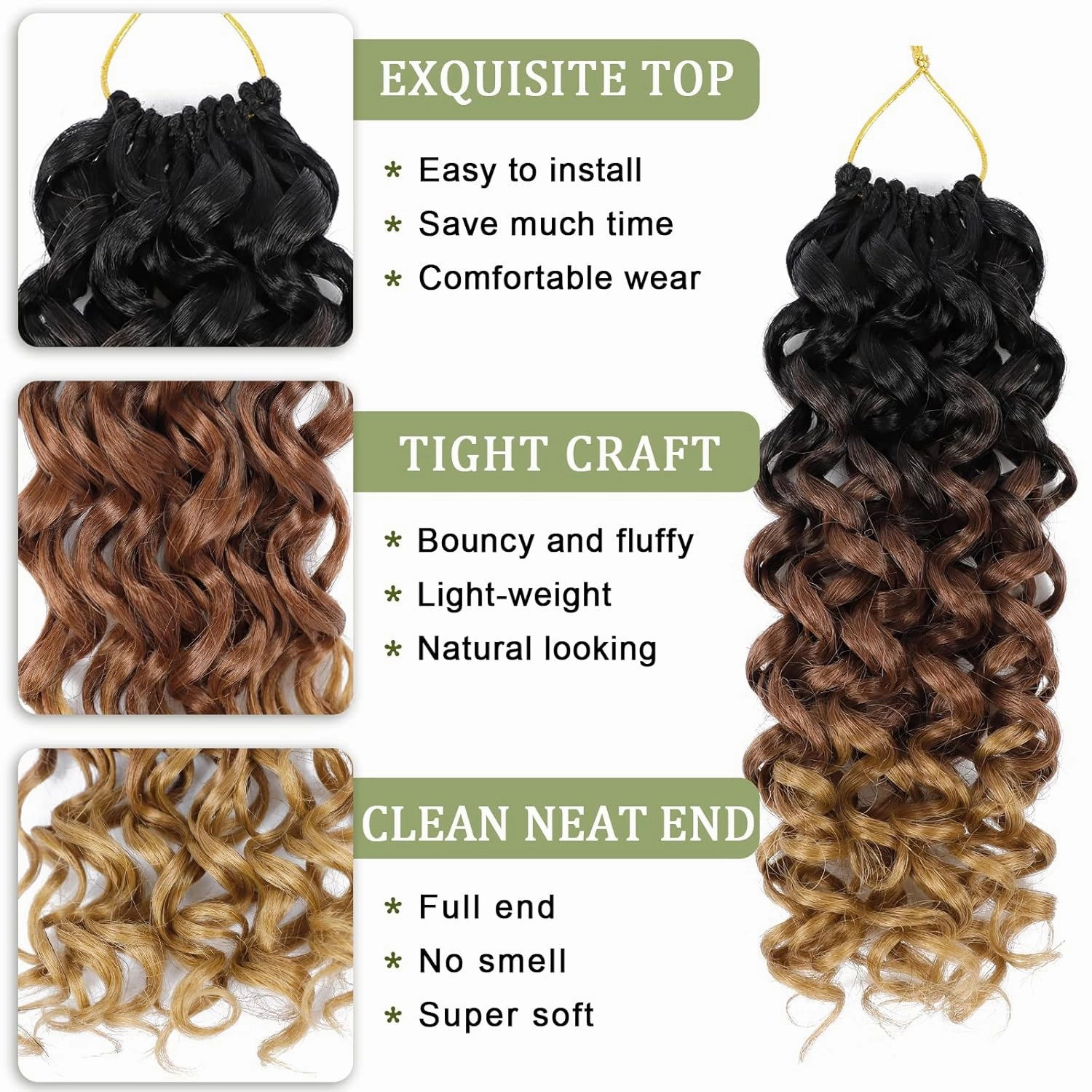 Vomella GoGo Curl Crochet Hair for Balck Women 8 Packs Water Wave 12 Inch Curly Crochet Hair Ocean Wave Beach Curl Synthetic Crochet Hair Extensions(1B/30/27#)