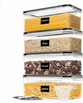 Vtopmart Airtight Food Storage Containers with Lids 4PCS Set 3.2L, Plastic Spaghetti Canisters for Pasta organizer, BPA Free Air Tight Kitchen Pantry Organization