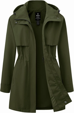 wantdo Women's Lightweight Rain Jackets Waterproof Long Raincoats with Hood Trench Coats Windbreaker