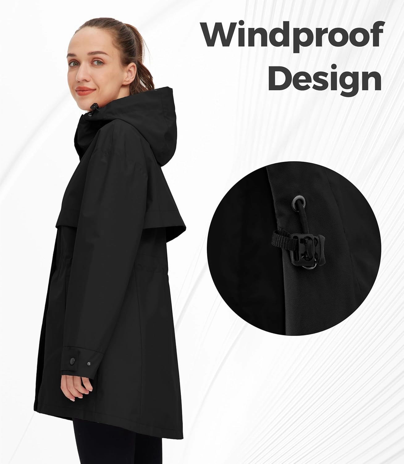wantdo Women's Lightweight Rain Jackets Waterproof Long Raincoats with Hood Trench Coats Windbreaker
