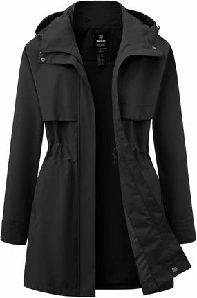 wantdo Women's Lightweight Rain Jackets Waterproof Long Raincoats with Hood Trench Coats Windbreaker
