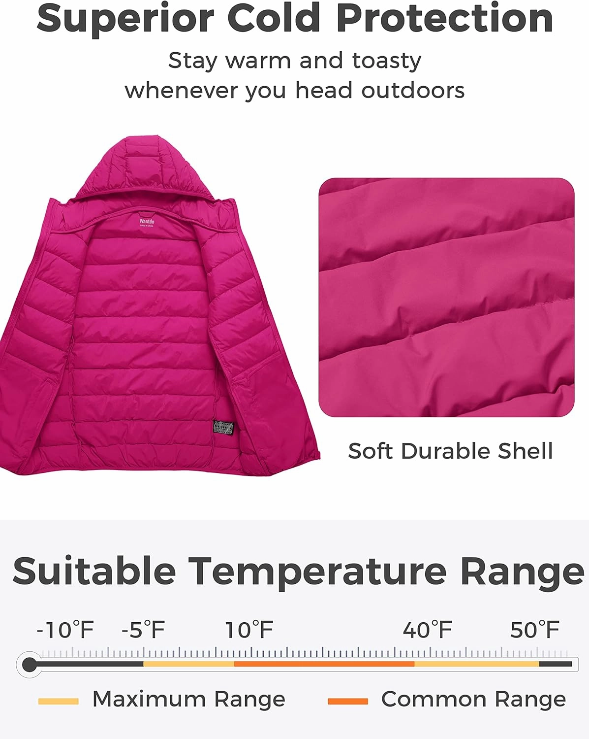wantdo Women's Plus Size Lightweight Jackets Full-Zip Quilted Warm Jacket with Hood