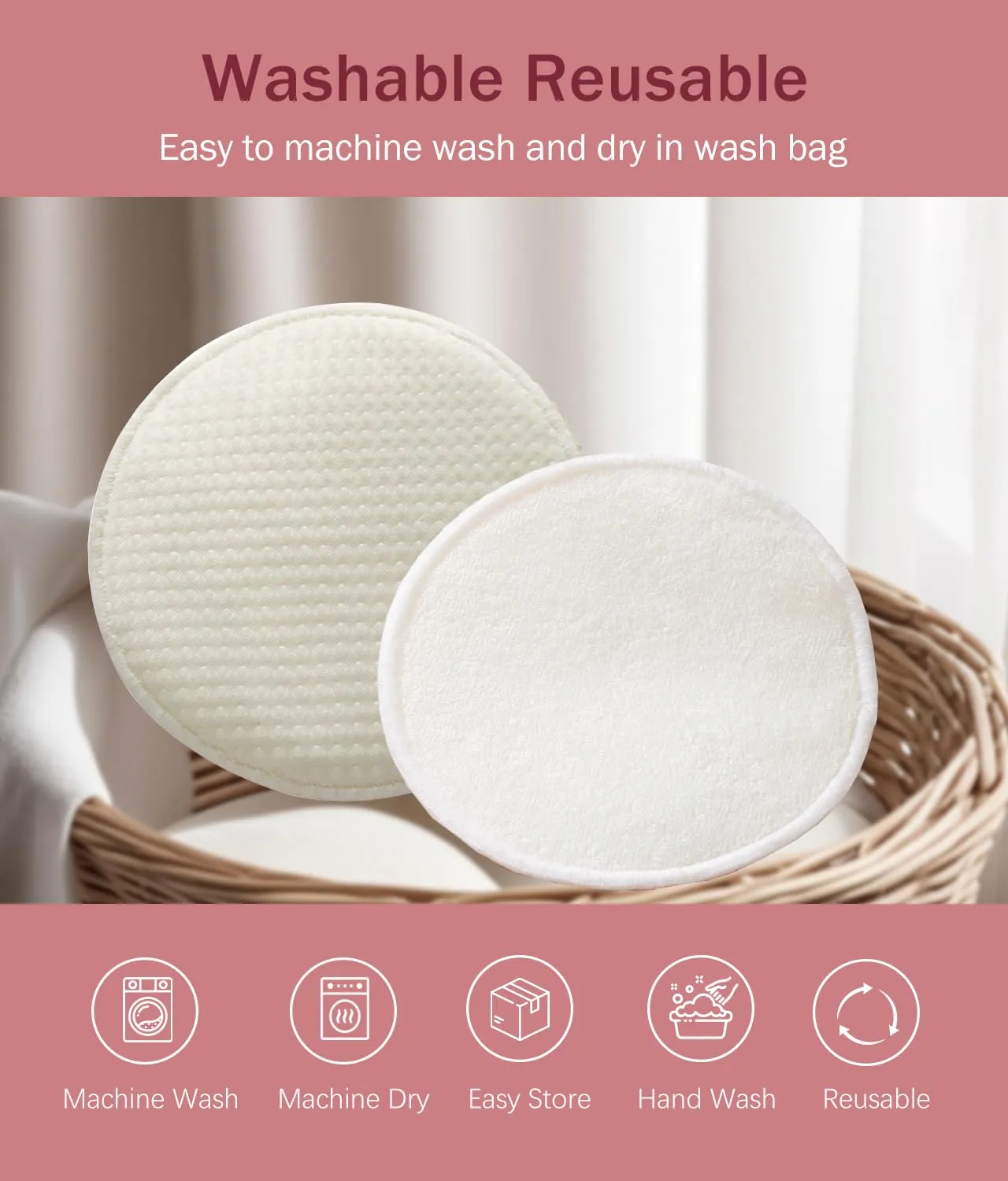Washable Nursing Pads 6 PCS Reusable Breast Pads for Breastfeeding Soft and Super Absorbent Nipple Pads with Laundry Bag & Travel Storage Bag for Postpartum Essentials - 4.8inch
