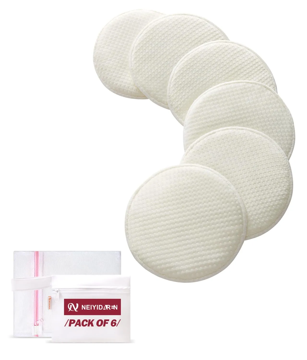 Washable Nursing Pads 6 PCS Reusable Breast Pads for Breastfeeding Soft and Super Absorbent Nipple Pads with Laundry Bag & Travel Storage Bag for Postpartum Essentials - 4.8inch