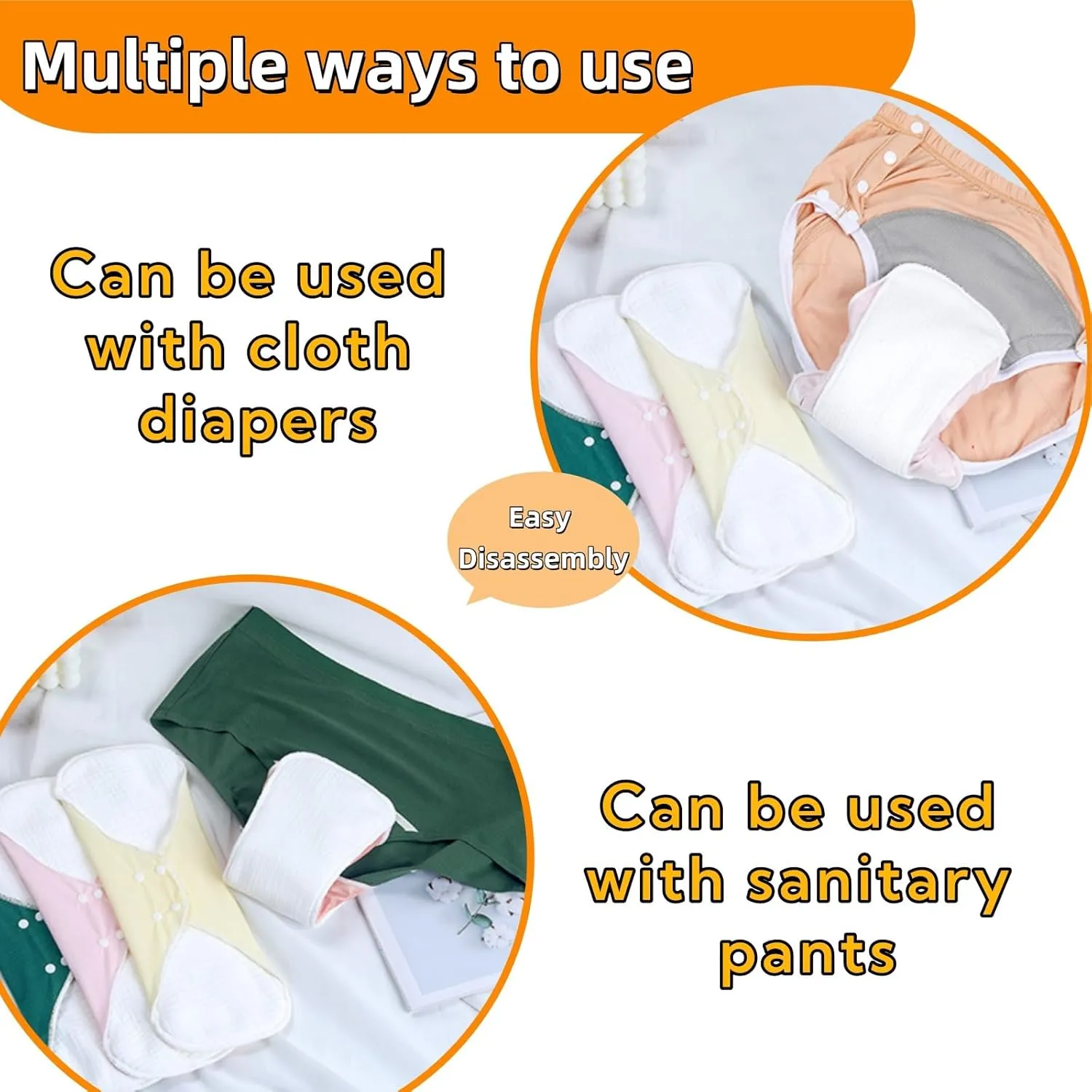 Washable Sanitary Napkins,Reusable Sanitary Pads,Heavy Incontinence Pads,Sanitary Napkin Set,7pcs/Set,Pack of 6 1 Storage Bag,Suitable for Heavy Menstrual Flow,Incontinence Patients