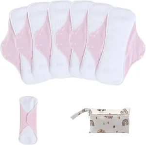 Washable Sanitary Napkins,Reusable Sanitary Pads,Heavy Incontinence Pads,Sanitary Napkin Set,7pcs/Set,Pack of 6 1 Storage Bag,Suitable for Heavy Menstrual Flow,Incontinence Patients