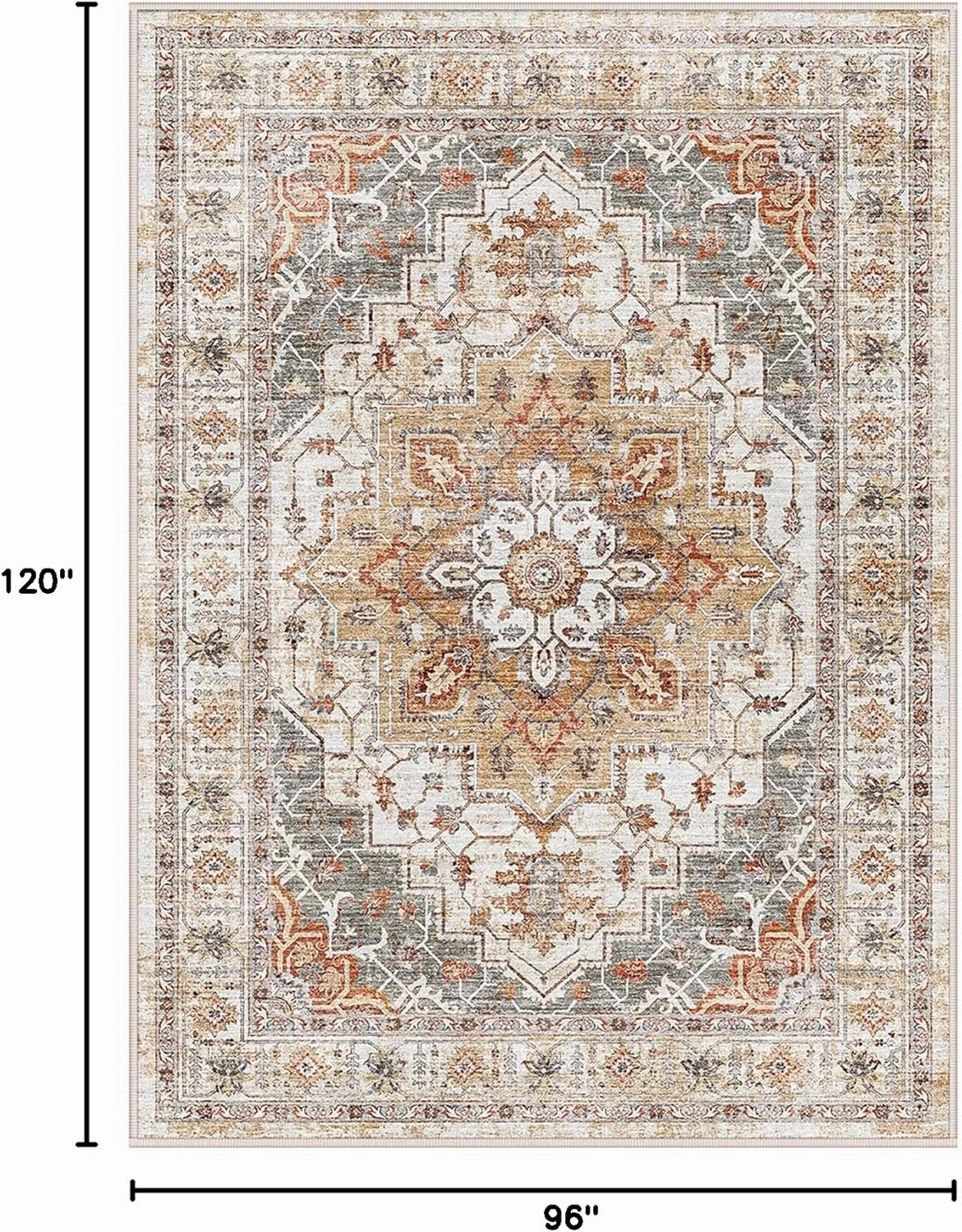 Washable Area Rug 8x10, Large Soft Rugs for Living Room Stain Resistant Non-Slip Backing Rugs for Bedroom, Vintage Clearance Large Area Rug (Turmeric/Grey,8'x10')