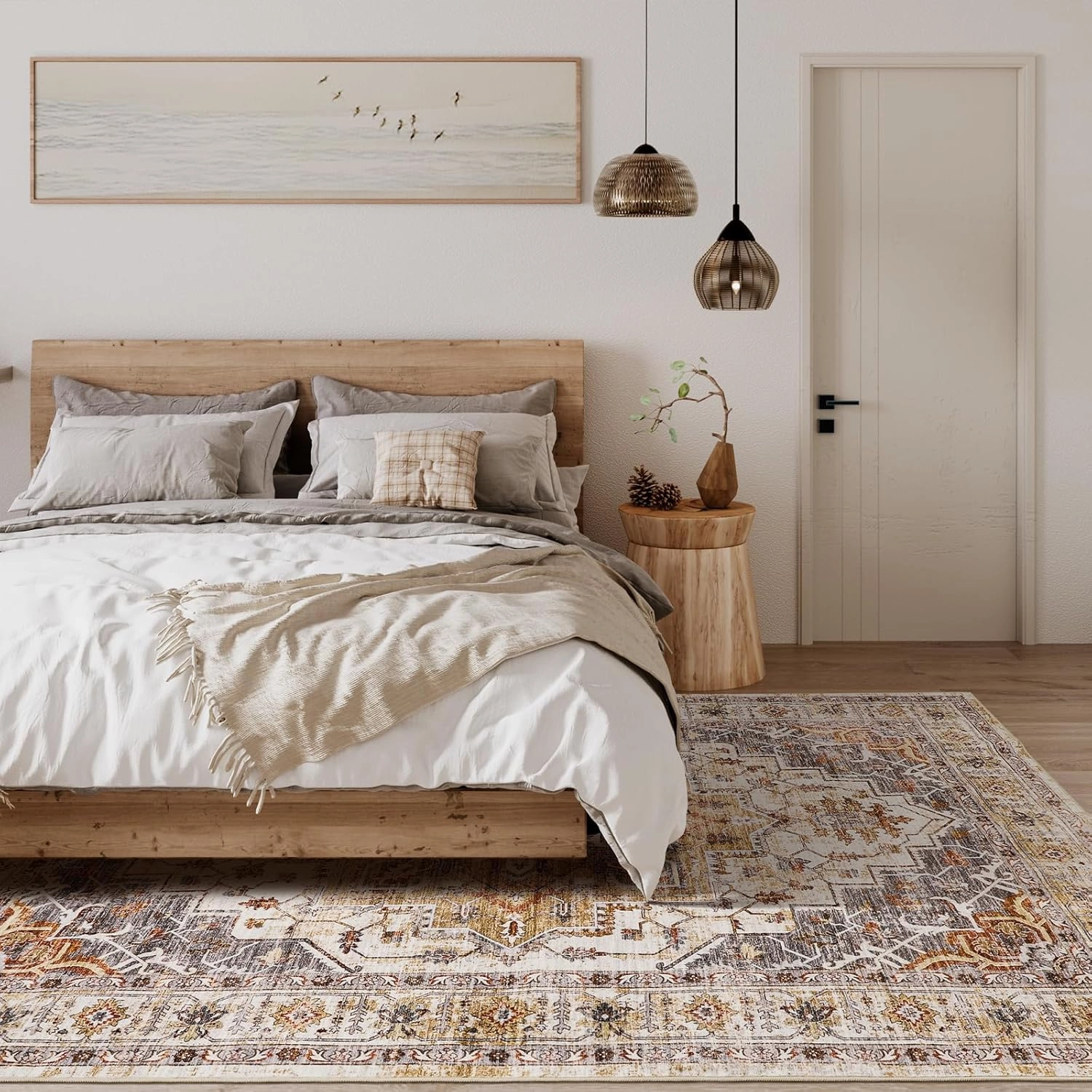 Washable Area Rug 8x10, Large Soft Rugs for Living Room Stain Resistant Non-Slip Backing Rugs for Bedroom, Vintage Clearance Large Area Rug (Turmeric/Grey,8'x10')