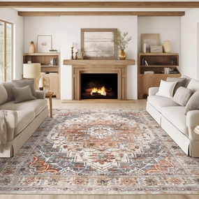 Washable Area Rug 8x10, Large Soft Rugs for Living Room Stain Resistant Non-Slip Backing Rugs for Bedroom, Vintage Clearance Large Area Rug (Turmeric/Grey,8'x10')