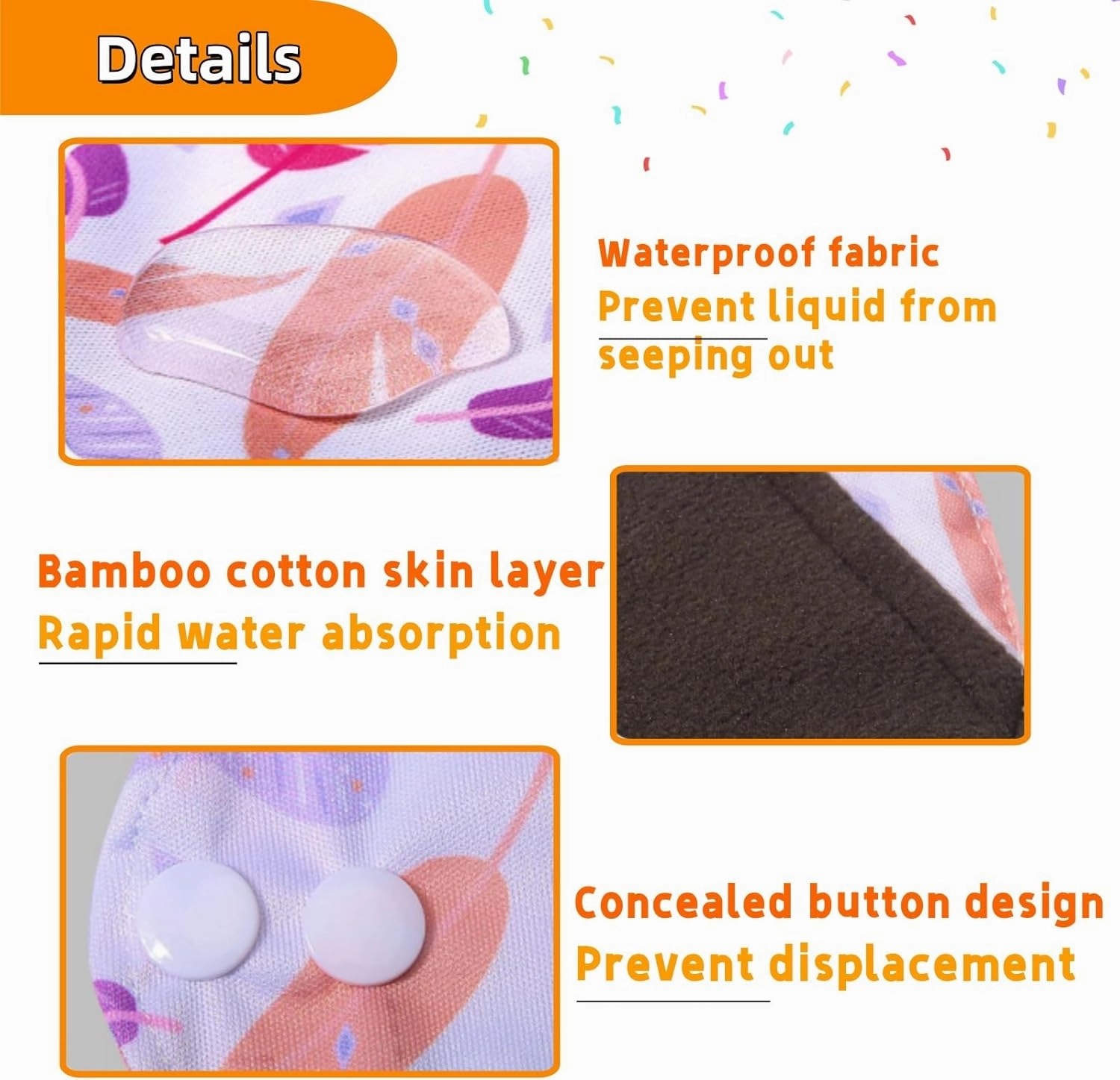 Washable Overnight Cloth Panty Liners Period Pads,Washable Sanitary pad with Wings,Reusable Sanitary Pads for Women,7pcs/Set,Pack of 6 1 Storage Bag,Cloth Sanitary