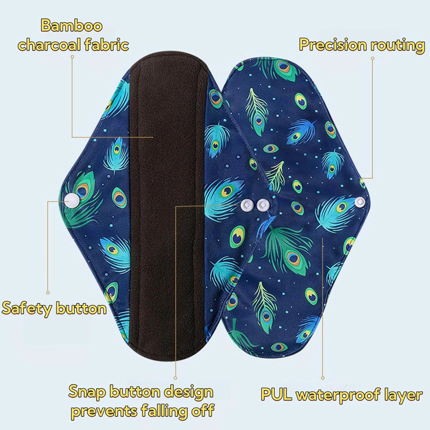 Washable Overnight Cloth Panty Liners Period Pads,Washable Sanitary pad with Wings,Reusable Sanitary Pads for Women,7pcs/Set,Pack of 6 1 Storage Bag,Cloth Sanitary
