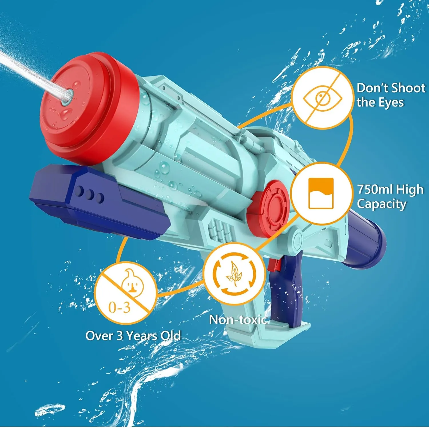 Water Guns for Kids, Super Squirt Gun Water Soaker Blaster - Big Size - 32ft Long Shooting Range - High Capacity - Quick Refill - Summer Water Toys Gun for Boys Girls and Adults Outdoor