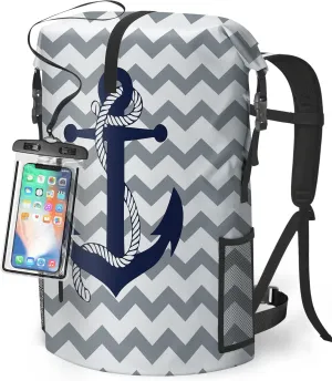 Waterproof Dry Bag Heavy Duty Marine Dry Bags for Kayaking Hiking Anchor Nautical Navy Blue Gray Striped Backpack Roll-Top Closure Bag - Backpack Waterproof Phone Case 35L/55L/85L