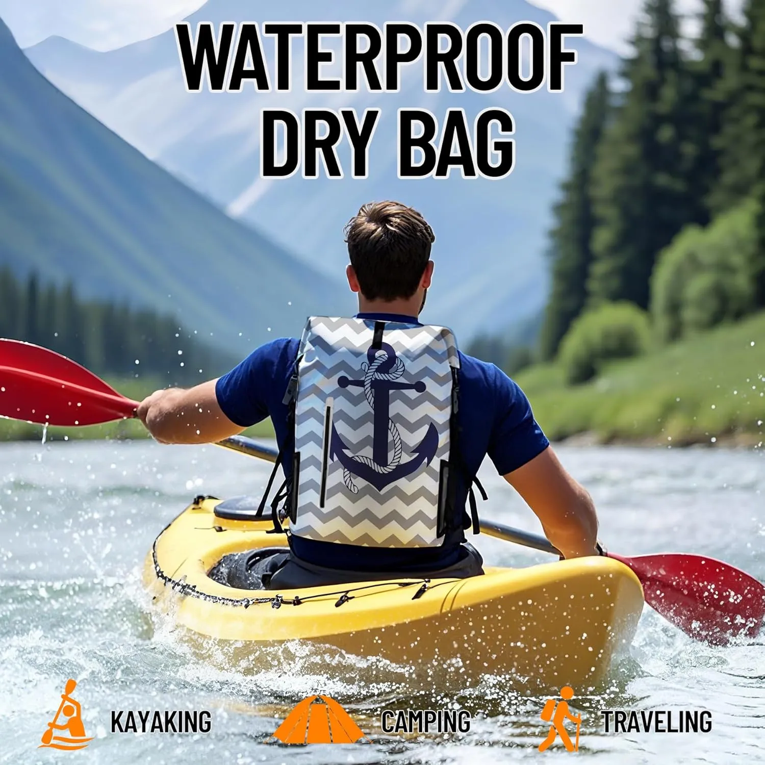 Waterproof Dry Bag Heavy Duty Marine Dry Bags for Kayaking Hiking Anchor Nautical Navy Blue Gray Striped Backpack Roll-Top Closure Bag - Backpack Waterproof Phone Case 35L/55L/85L