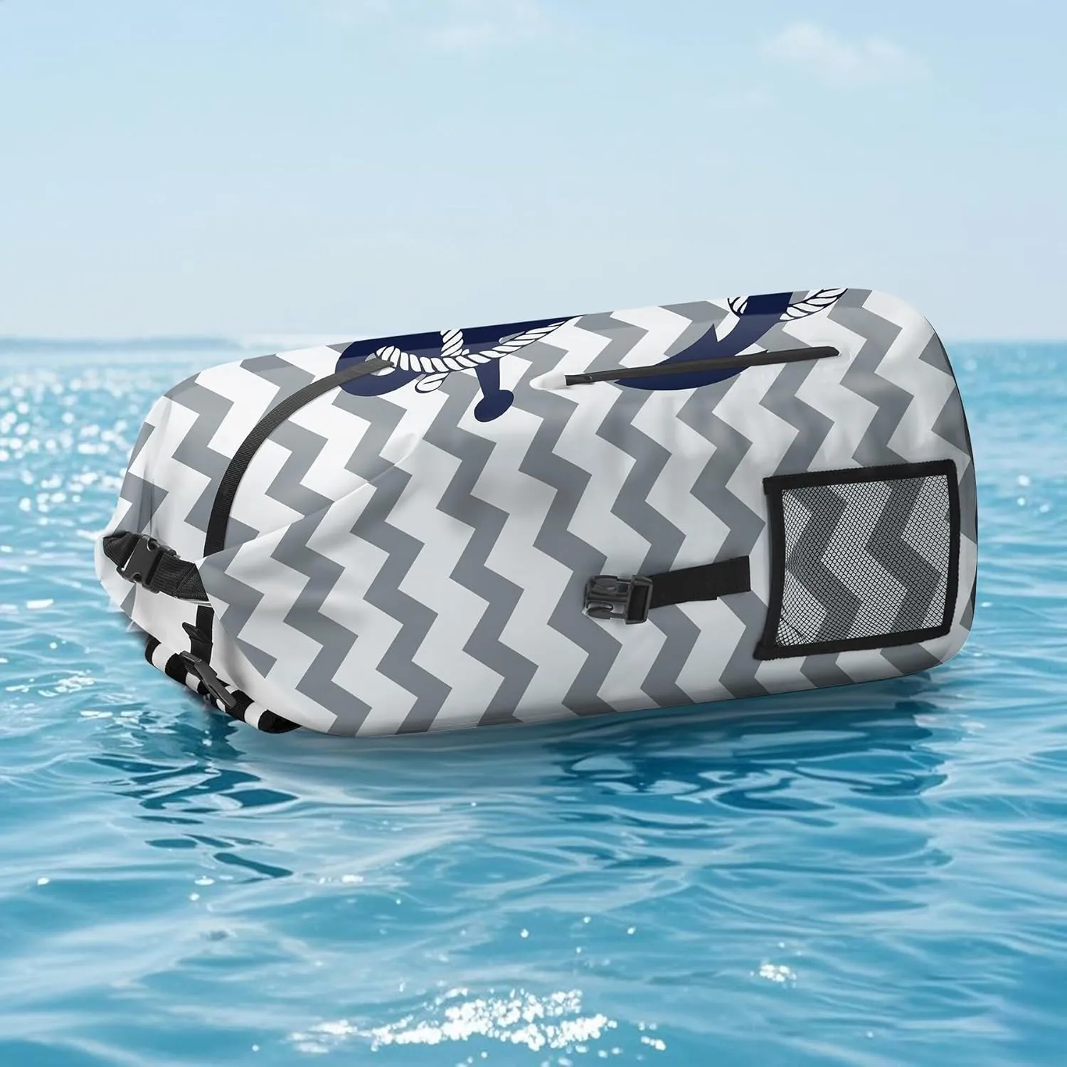 Waterproof Dry Bag Heavy Duty Marine Dry Bags for Kayaking Hiking Anchor Nautical Navy Blue Gray Striped Backpack Roll-Top Closure Bag - Backpack Waterproof Phone Case 35L/55L/85L