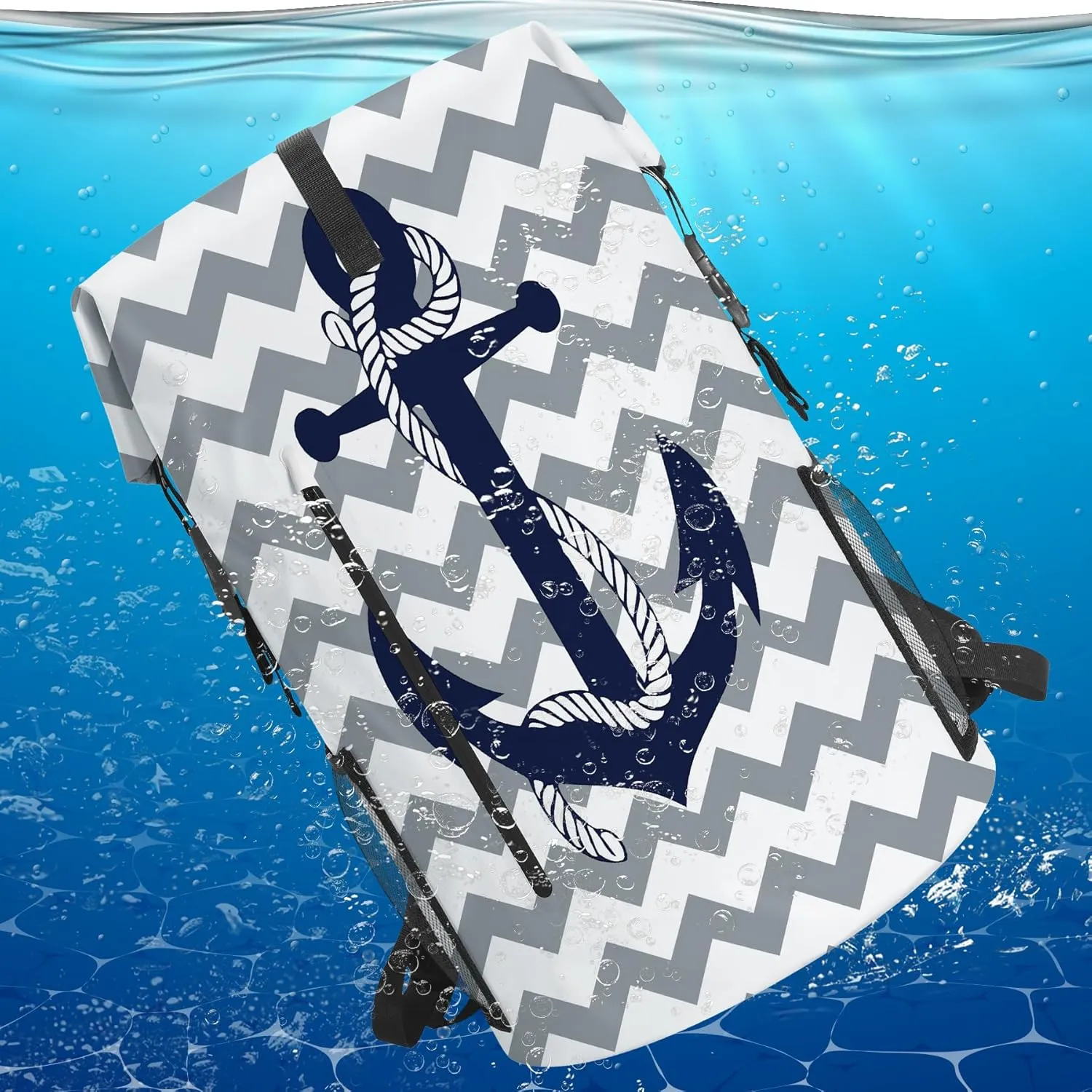 Waterproof Dry Bag Heavy Duty Marine Dry Bags for Kayaking Hiking Anchor Nautical Navy Blue Gray Striped Backpack Roll-Top Closure Bag - Backpack Waterproof Phone Case 35L/55L/85L