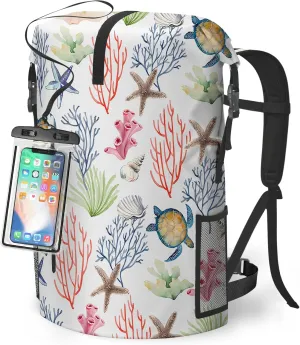 Waterproof Dry Bag Heavy Duty Marine Dry Bags for Kayaking Hiking Sea Turtle Coral Nautical Starfish Backpack Roll-Top Closure Bag - Backpack Waterproof Phone Case 35L/55L/85L