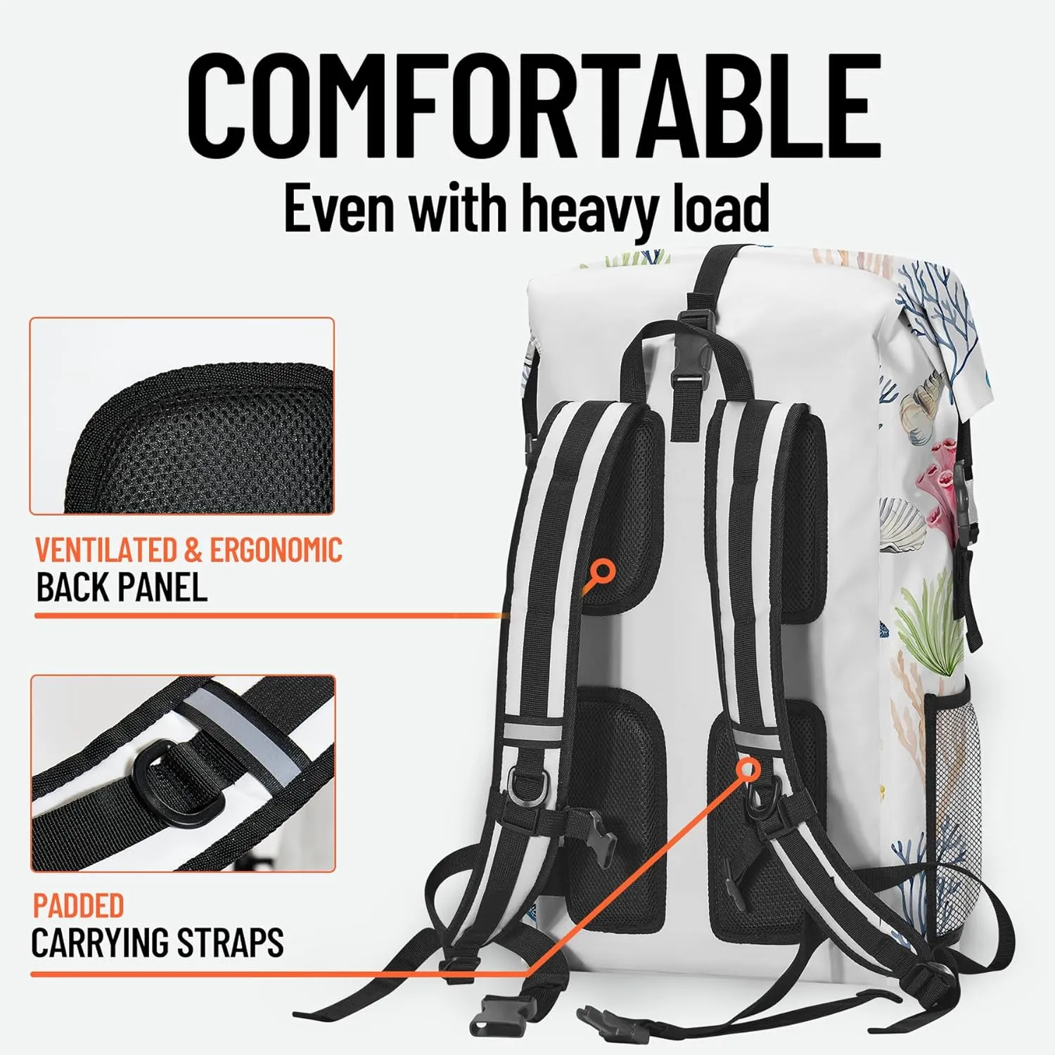 Waterproof Dry Bag Heavy Duty Marine Dry Bags for Kayaking Hiking Sea Turtle Coral Nautical Starfish Backpack Roll-Top Closure Bag - Backpack Waterproof Phone Case 35L/55L/85L