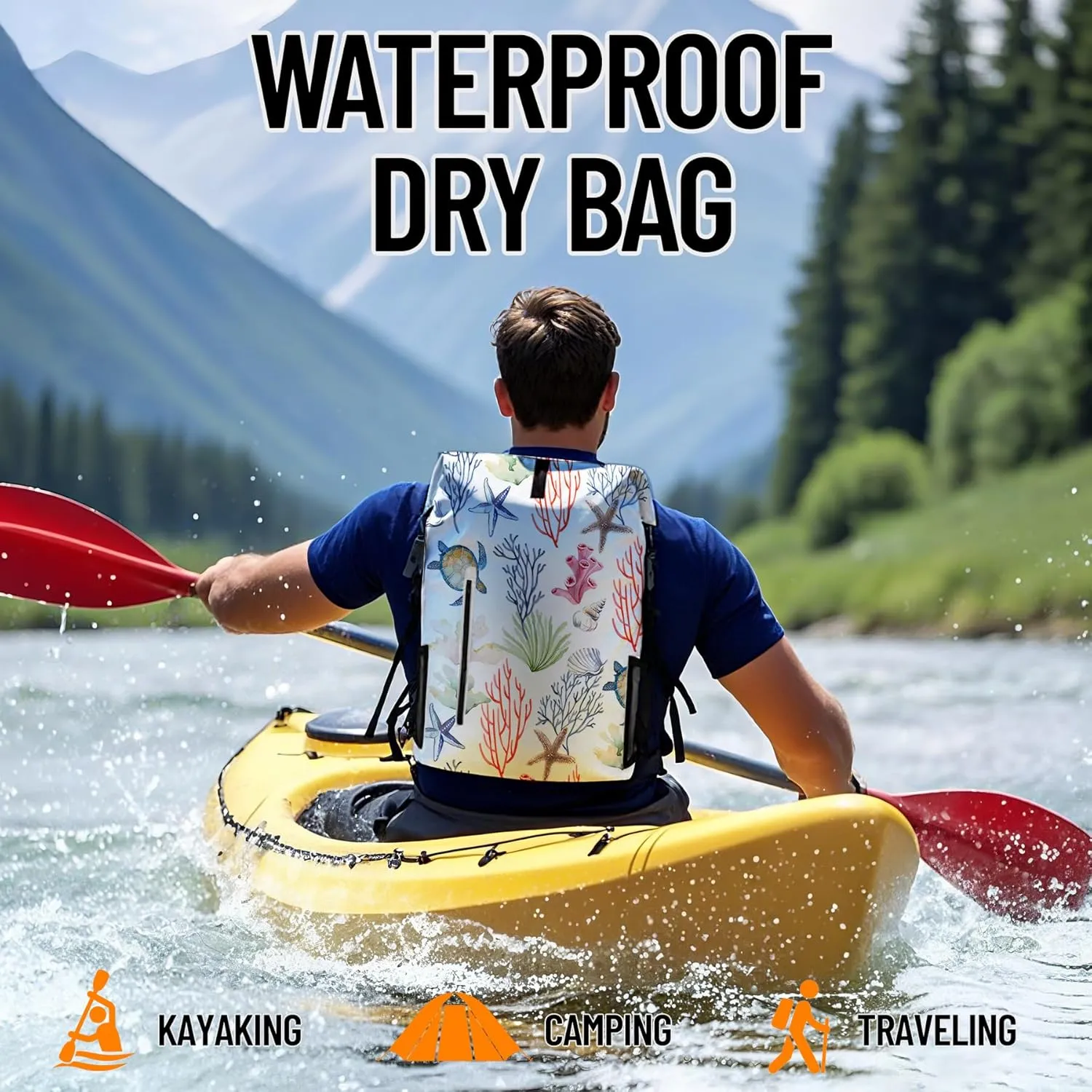 Waterproof Dry Bag Heavy Duty Marine Dry Bags for Kayaking Hiking Sea Turtle Coral Nautical Starfish Backpack Roll-Top Closure Bag - Backpack Waterproof Phone Case 35L/55L/85L