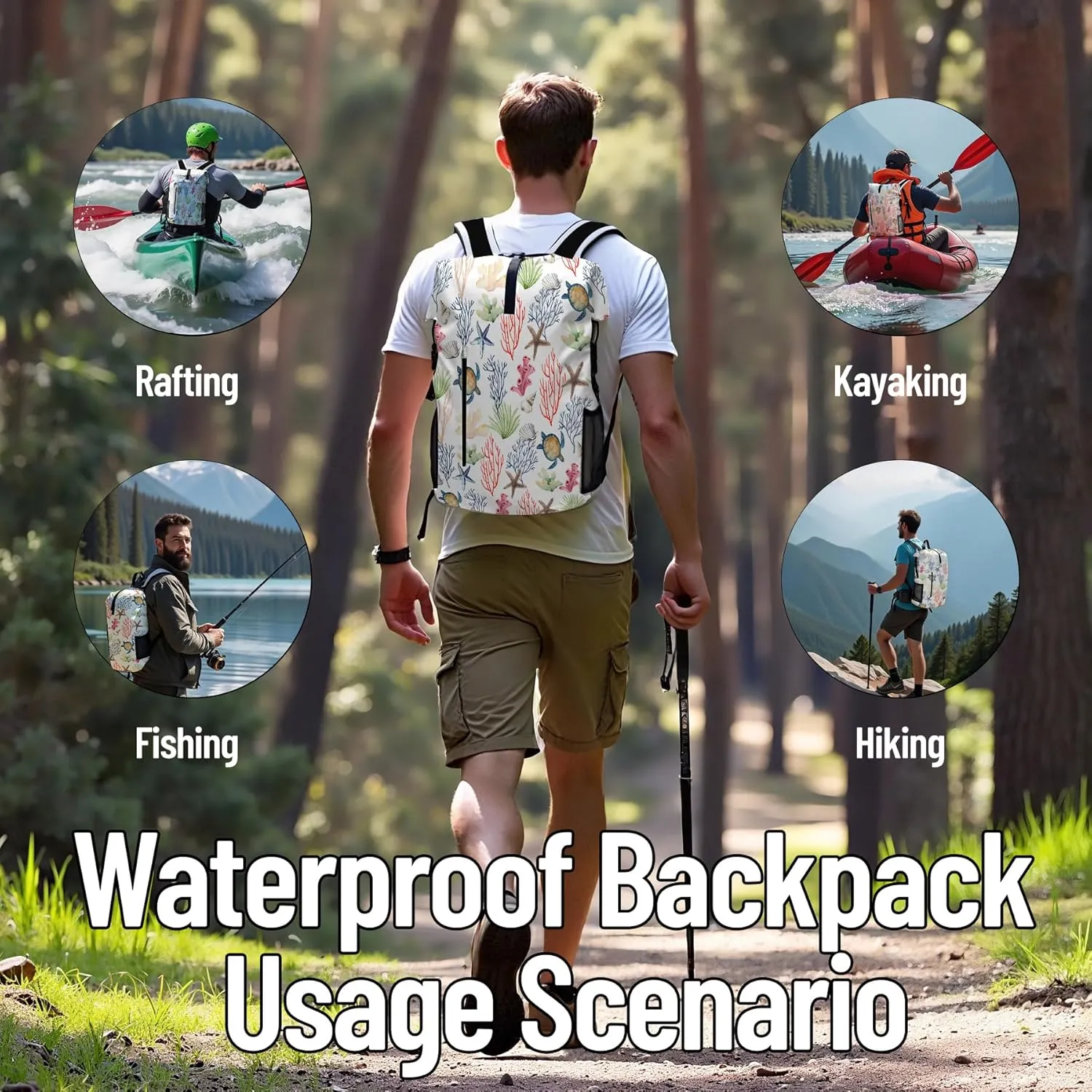 Waterproof Dry Bag Heavy Duty Marine Dry Bags for Kayaking Hiking Sea Turtle Coral Nautical Starfish Backpack Roll-Top Closure Bag - Backpack Waterproof Phone Case 35L/55L/85L