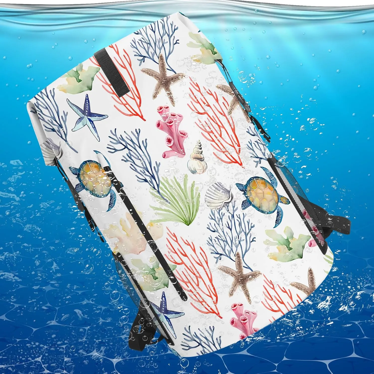 Waterproof Dry Bag Heavy Duty Marine Dry Bags for Kayaking Hiking Sea Turtle Coral Nautical Starfish Backpack Roll-Top Closure Bag - Backpack Waterproof Phone Case 35L/55L/85L