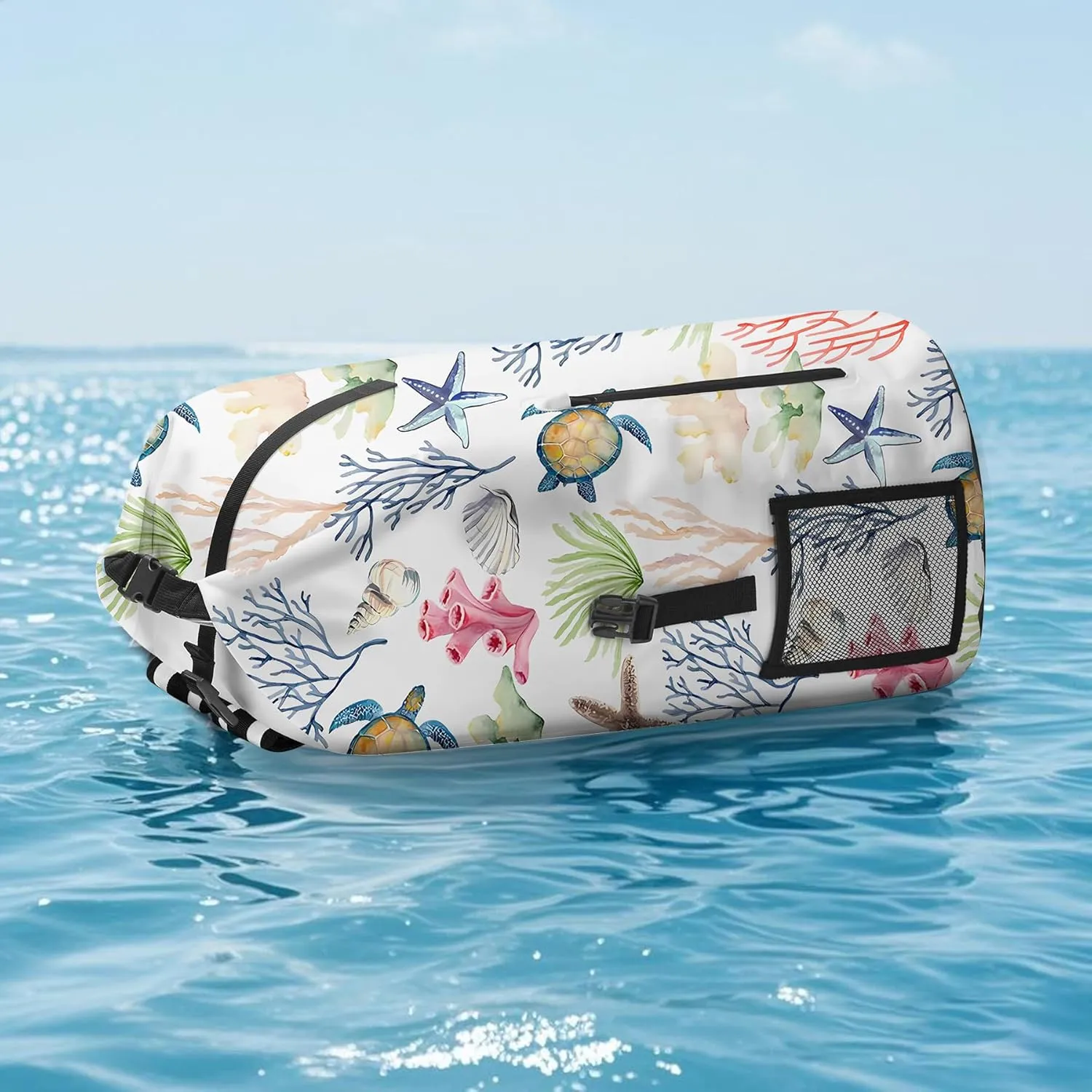 Waterproof Dry Bag Heavy Duty Marine Dry Bags for Kayaking Hiking Sea Turtle Coral Nautical Starfish Backpack Roll-Top Closure Bag - Backpack Waterproof Phone Case 35L/55L/85L