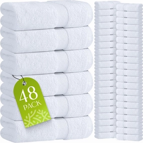 Wealuxe White Washcloths for Body and Face Towel, Cotton Wash Cloths Bulk 48 Pack, Flannel Spa Fingertip Wash Clothes 12x12 Inch, Soft Absorbent Gym Towels