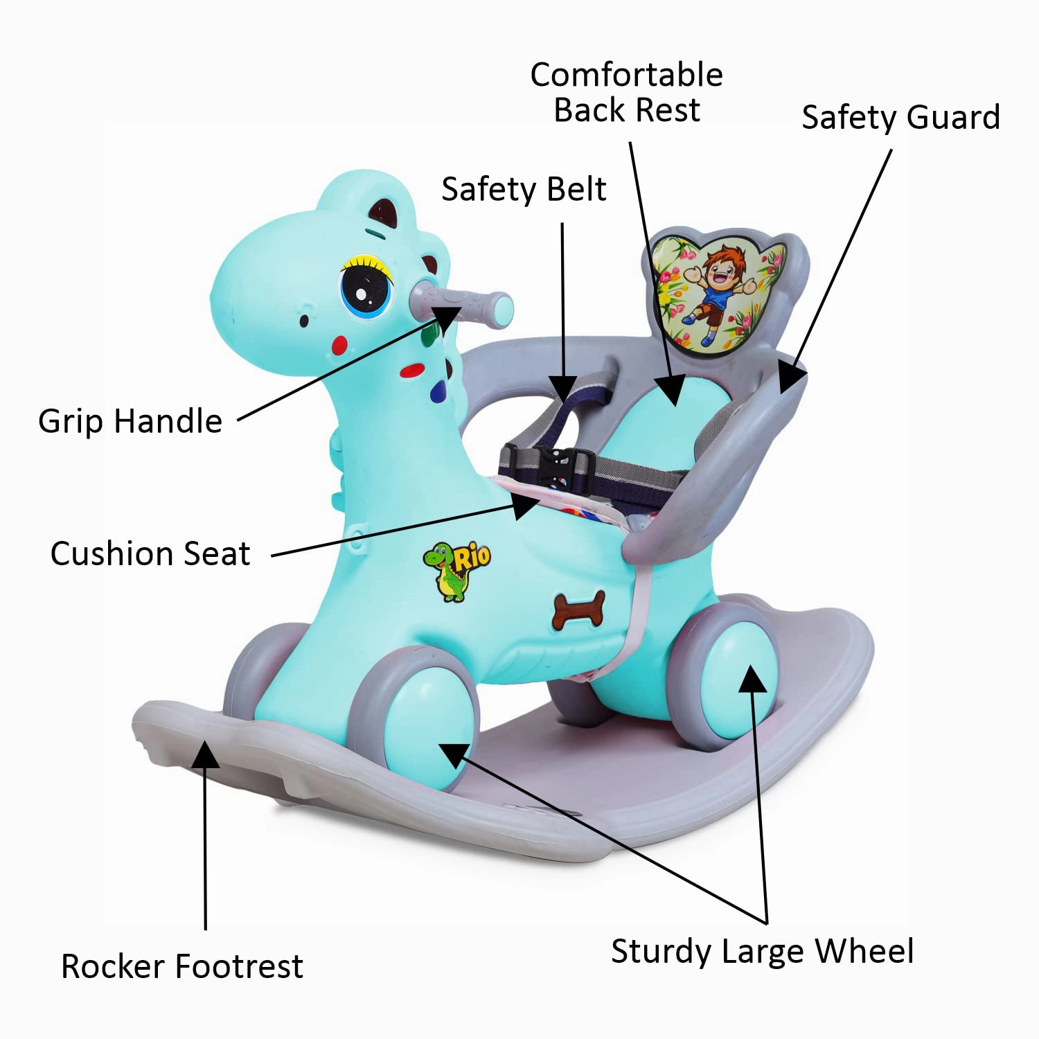Webby Musical 2 in 1 Dinosaur Rocker Cum Rio Ride On