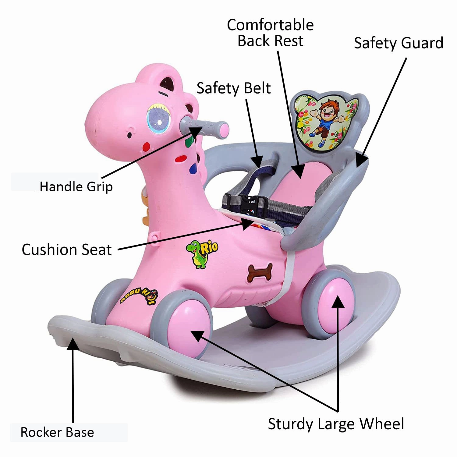 Webby Musical 2 in 1 Dinosaur Rocker Cum Rio Ride On