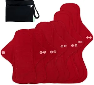 wegreeco 6 Pcs Reusable Menstrual Pads, Ultra Absorbent Cloth Pads for Heavy Flow, Sanitary for Teens, Women, Nonslip Panty Liners   Bag (Burgundy, Starter Kit Set)