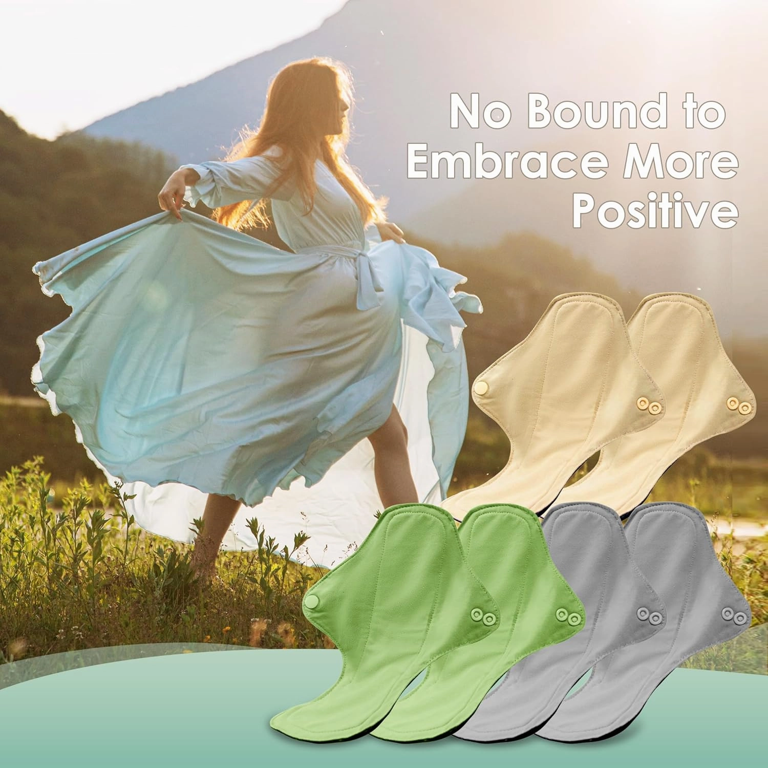 Wegreeco 6 Pcs Reusable Menstrual Pads - Ultra Absorbent Cloth for Heavy Flow, Sanitary Protection for Teens, Women - Nonslip Panty Liners   Bag (Mustard Yellow, Grey, Beige, L)