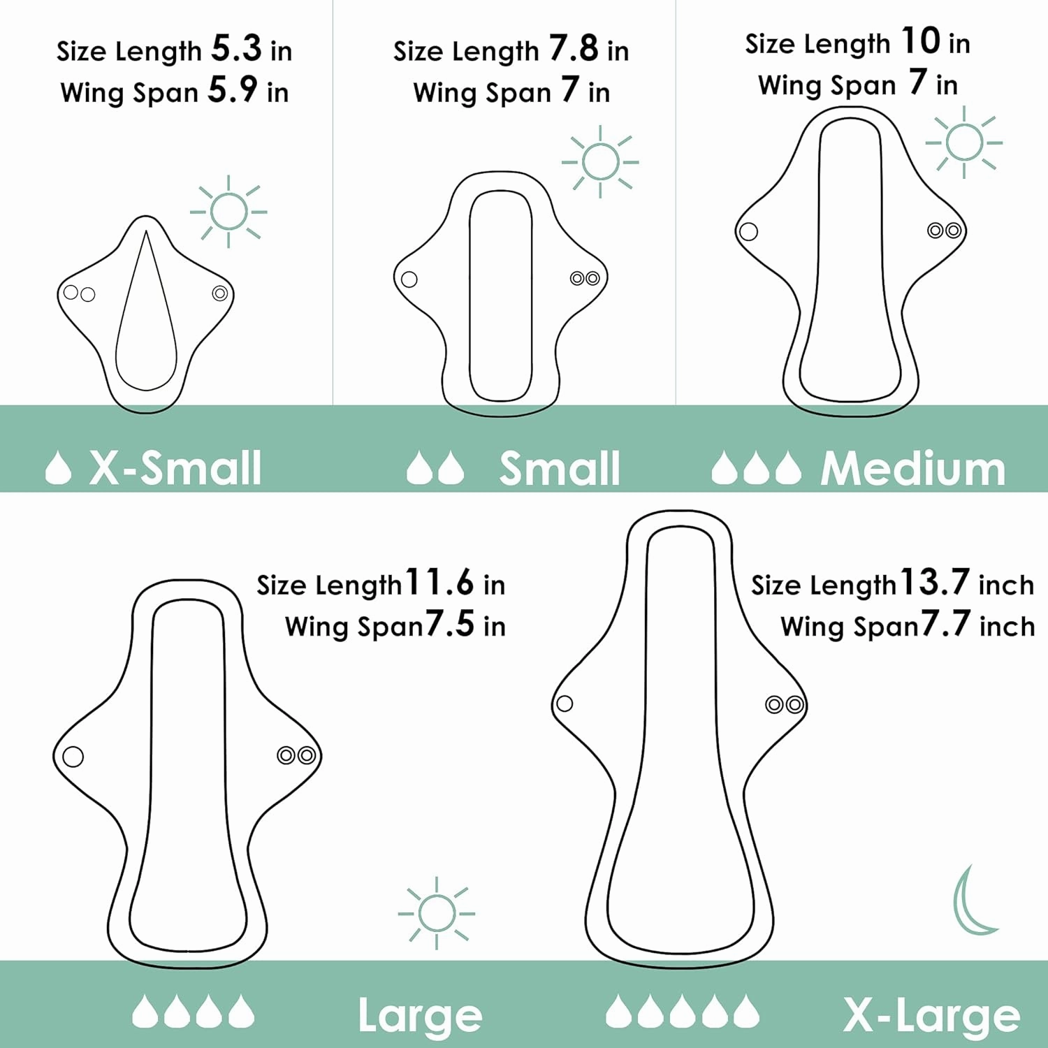 Wegreeco 6 Pcs Reusable Menstrual Pads - Ultra Absorbent Cloth for Heavy Flow, Sanitary Protection for Teens, Women - Nonslip Panty Liners   Bag (Mustard Yellow, Grey, Beige, L)