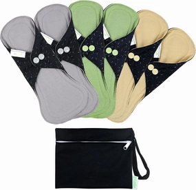 Wegreeco 6 Pcs Reusable Menstrual Pads - Ultra Absorbent Cloth for Heavy Flow, Sanitary Protection for Teens, Women - Nonslip Panty Liners   Bag (Mustard Yellow, Grey, Beige, L)