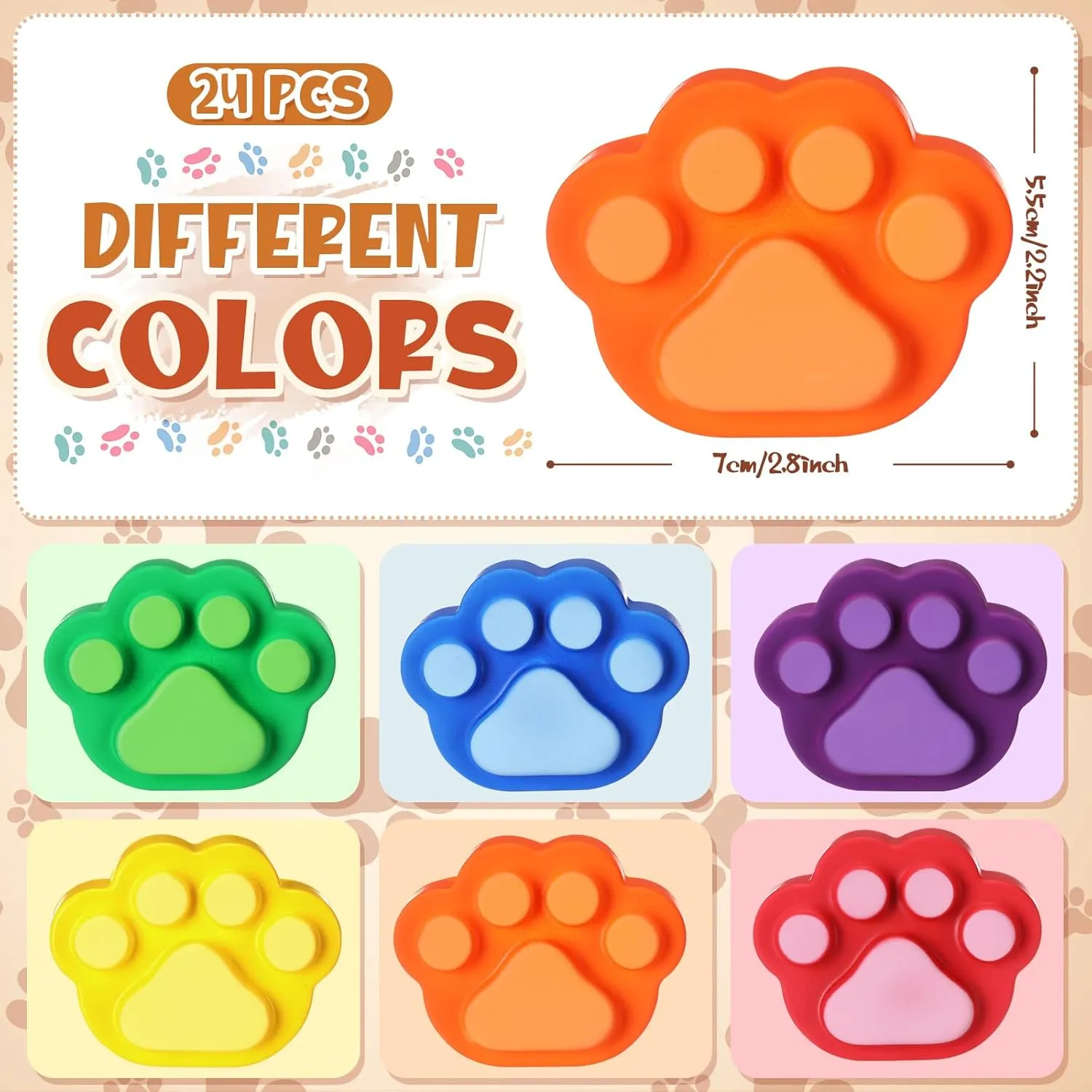 Wettarn 12 Pcs Cat Paw Foam Fidget Toys Dog Paw Party Favors Sensory Colorful Squeeze Stress Balls for Relief Adults Gift Autism Classroom Award Prizes Party Supplies,2.8 x 2.2 Inch