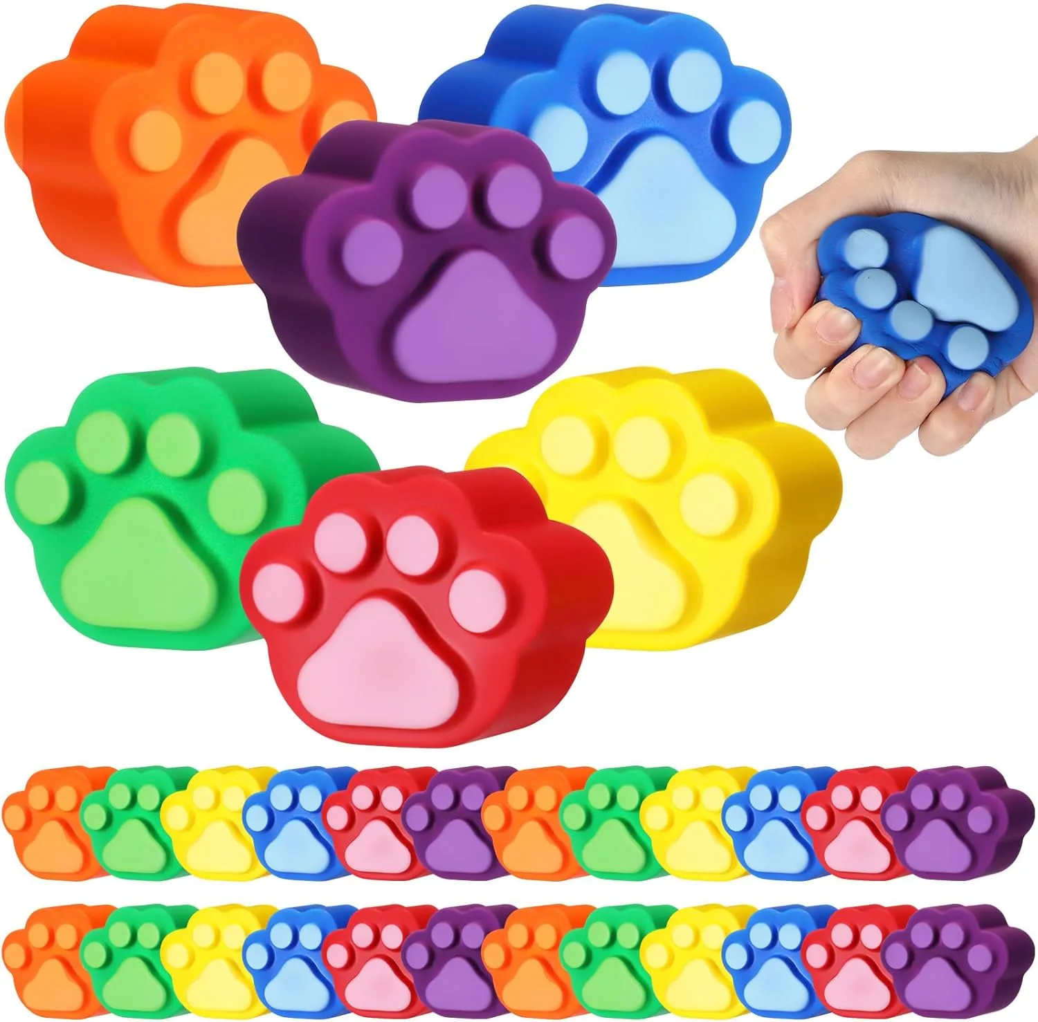 Wettarn 12 Pcs Cat Paw Foam Fidget Toys Dog Paw Party Favors Sensory Colorful Squeeze Stress Balls for Relief Adults Gift Autism Classroom Award Prizes Party Supplies,2.8 x 2.2 Inch