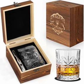 Whiskey Stones Gifts for Men - Groomsmen Gifts, 4 Granite Chilling Stones Bourbon Whiskey Glasses Set - Unique Birthday Gifts for Men Christmas Father's Day Valentine Retirement