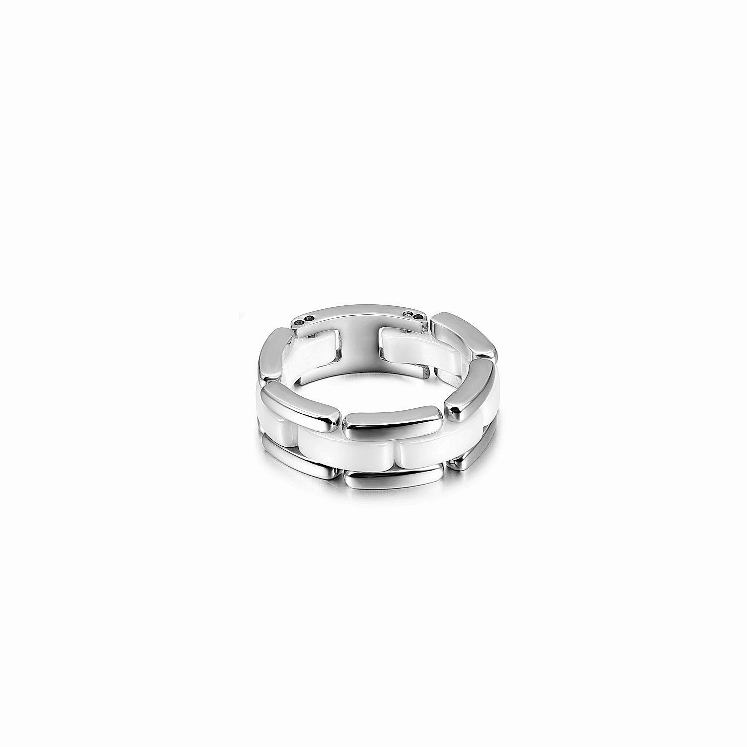 White Ceramic Stacking Ring with CZ Stones - Hypoallergenic, Sizes 6-10, Gift Box Included