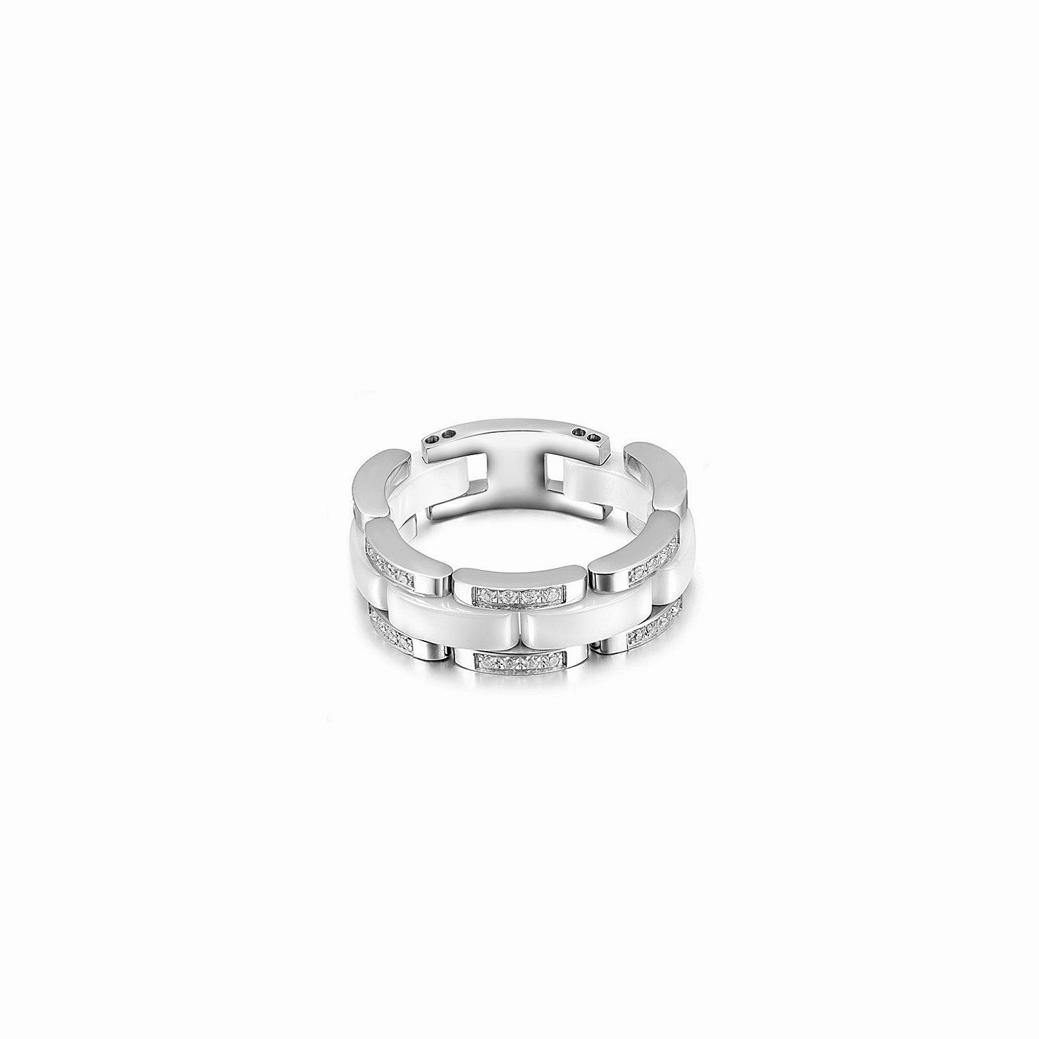 White Ceramic Stacking Ring with CZ Stones - Hypoallergenic, Sizes 6-10, Gift Box Included