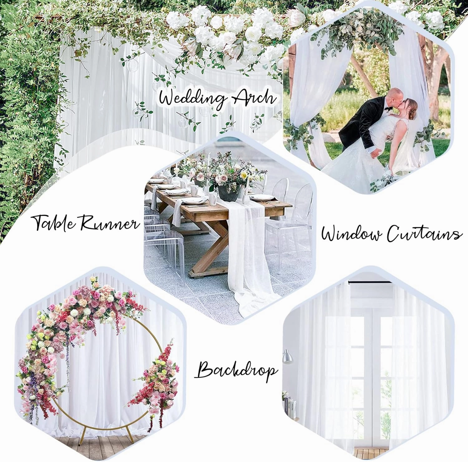 White Chiffon Sheer Backdrop Curtain for Wedding, Parties, White Tulle Arch Drapes for Photo Backdrop Decoration,Wrinkle-Free 10ft x 7ft