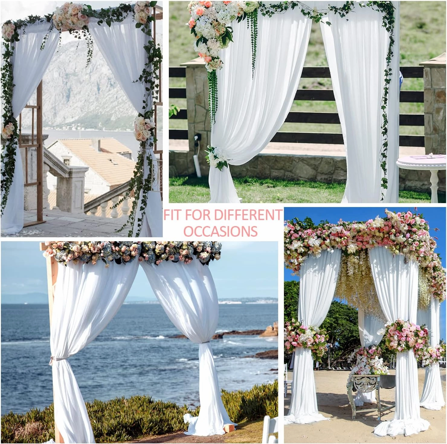 White Chiffon Sheer Backdrop Curtain for Wedding, Parties, White Tulle Arch Drapes for Photo Backdrop Decoration,Wrinkle-Free 10ft x 7ft