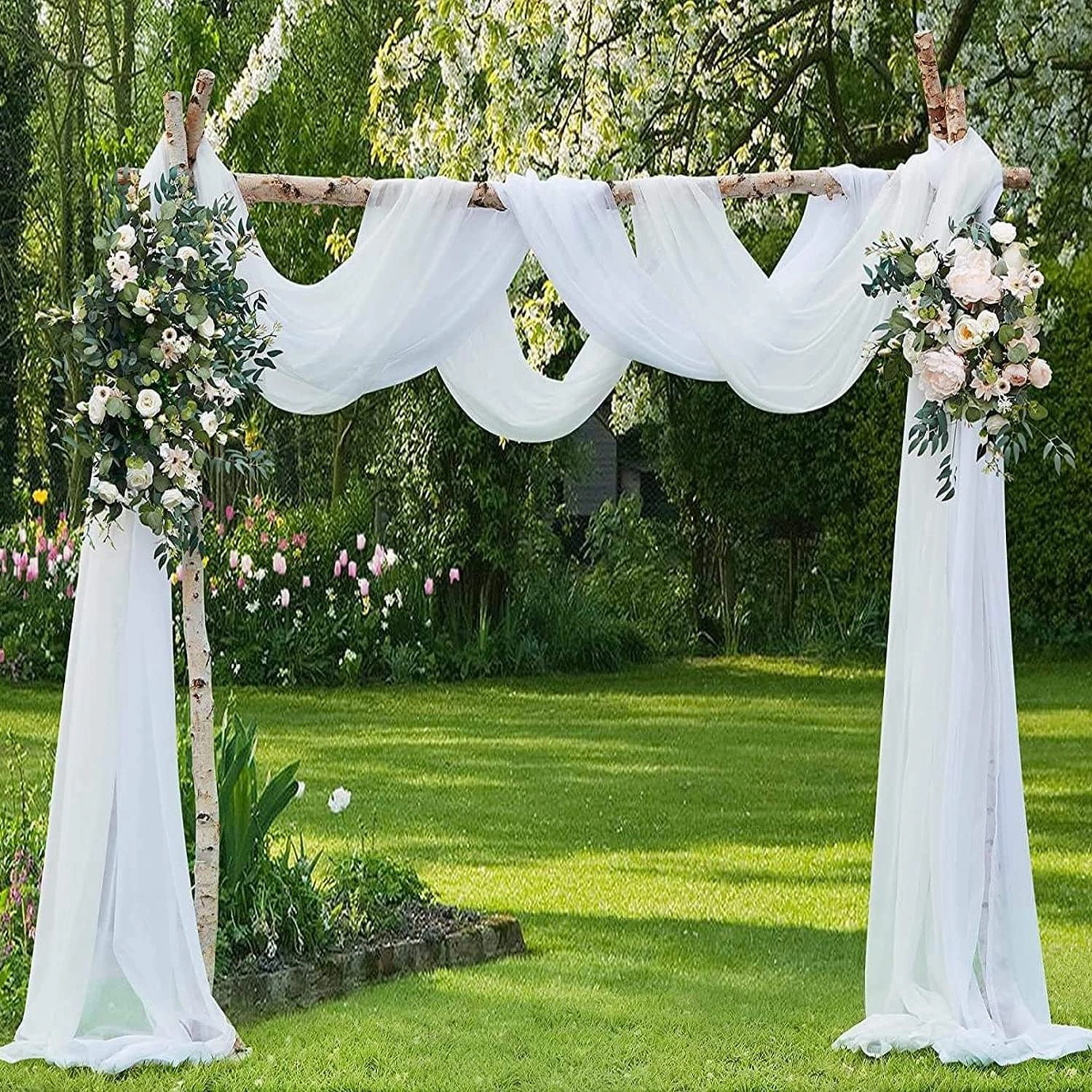 White Chiffon Sheer Backdrop Curtain for Wedding, Parties, White Tulle Arch Drapes for Photo Backdrop Decoration,Wrinkle-Free 10ft x 7ft
