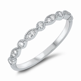 White CZ Cute Studded Repeating Marquise Round Ring New .925 Sterling Silver Band Sizes 5-10
