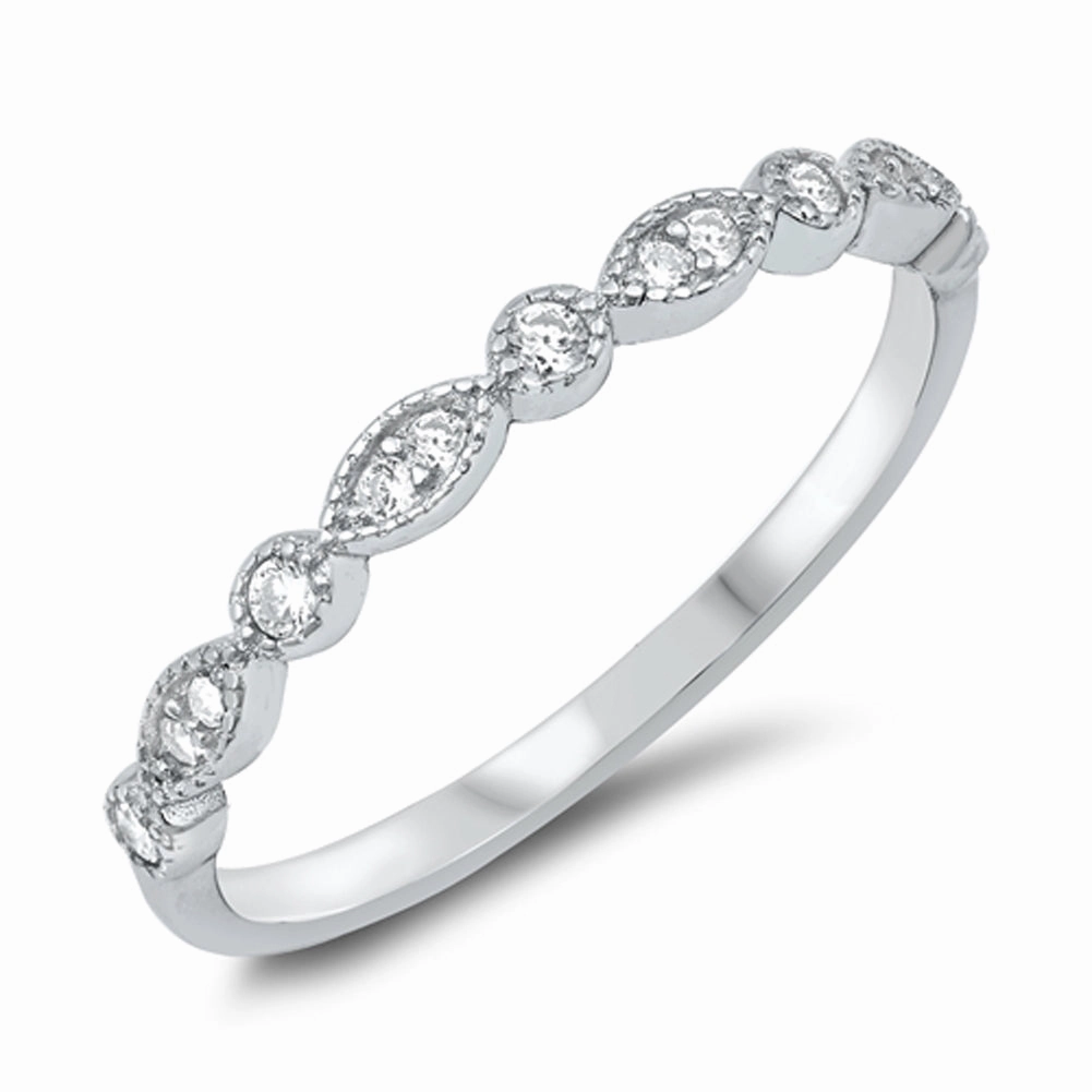 White CZ Cute Studded Repeating Marquise Round Ring New .925 Sterling Silver Band Sizes 5-10