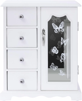 White Jewelry Box - Rotatable Hook with Large Mirror Dresser Decor - Wooden Makeup and Accessories Organizer with 4 Drawers - Wood Jewelry Case with Mirror for Necklaces, Earring, Rings