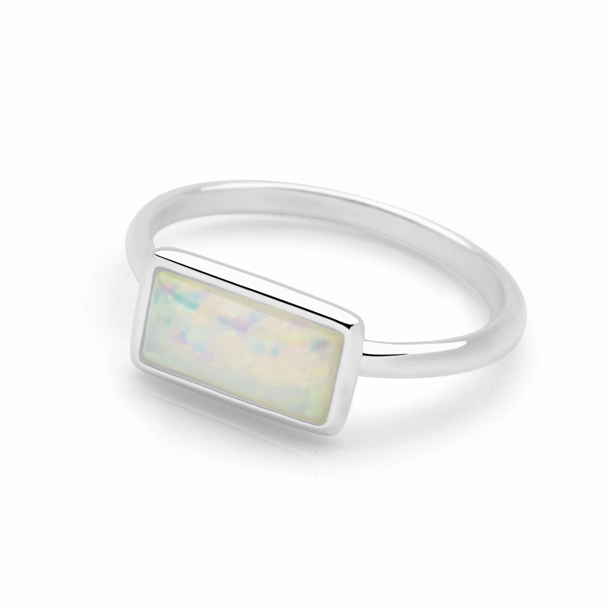 White Opal Bar Ring