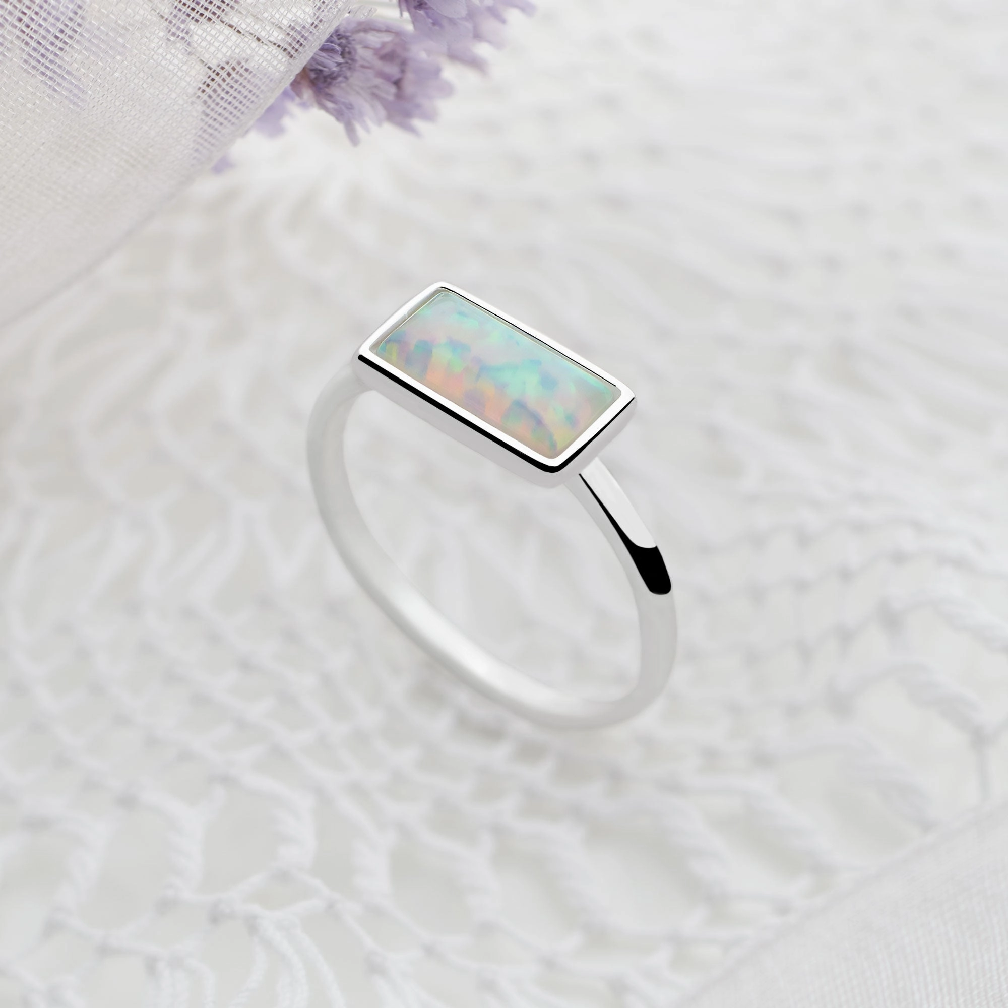 White Opal Bar Ring