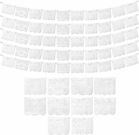 White Papel Picado Banner (5 Pack - 10 Plastic Flags per Banner) - White Mexican Banners for Parties and Weddings - Mexican Themed Party Decorations - Papel Picado Mexicano para Decoraciones