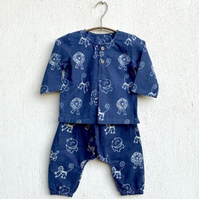 Whitewater Kids Unisex Organic Zoo Print Indigo Kurta   Pants